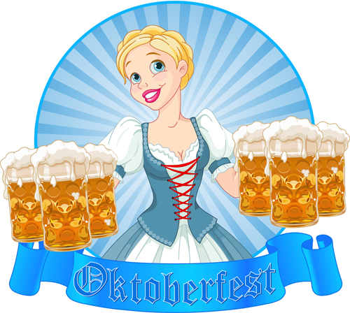 Girl with beer oktoberfest vector material 05 Oktoberfest girl beer   