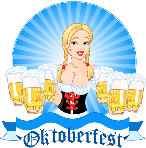 Girl with beer oktoberfest vector material 06 Oktoberfest girl beer   