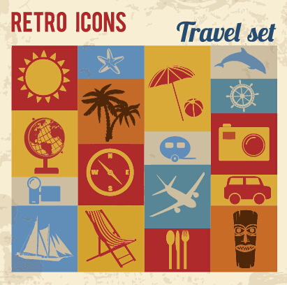 Travel retro icons set vector 01 travel Retro font icons icon   