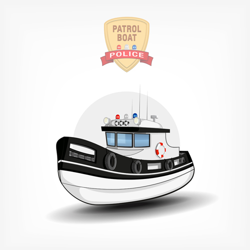 Cartoon police boat vector material 04 police material cartoon boat   