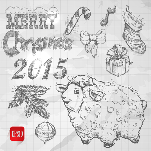 Hand drawn Christmas 2015 sheep year elements vector 04 sheep hand drawn elements christmas 2015   