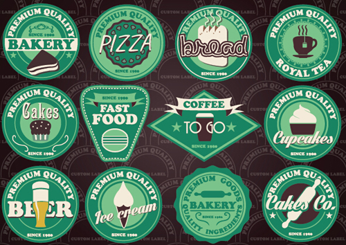 Fast food and drink different colored labels vector 03 labels label fast food drink different   