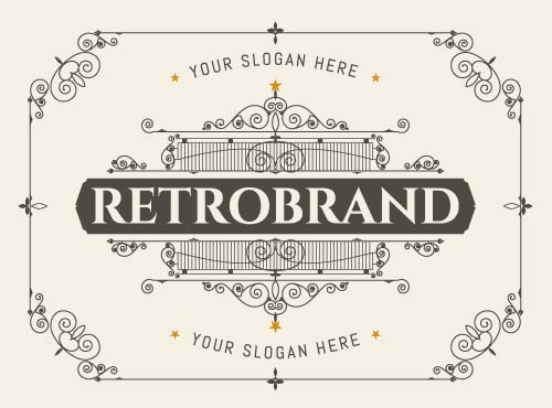 Retro brand card with ornaments frame vector 04 Retro font ornaments frame card brand   