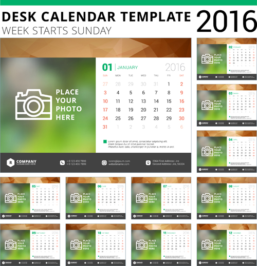 Desk calendar template 2016 vector material 06 template desk calendar calendar 2016   