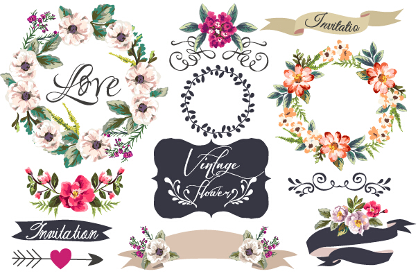 Hand drawn flower frame with ornament elements vector 01 ornament hand drawn flower element   