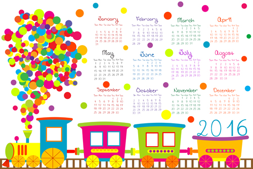 Cute kids calendars 2016 vector 01 kids cartoon calendars 2016   