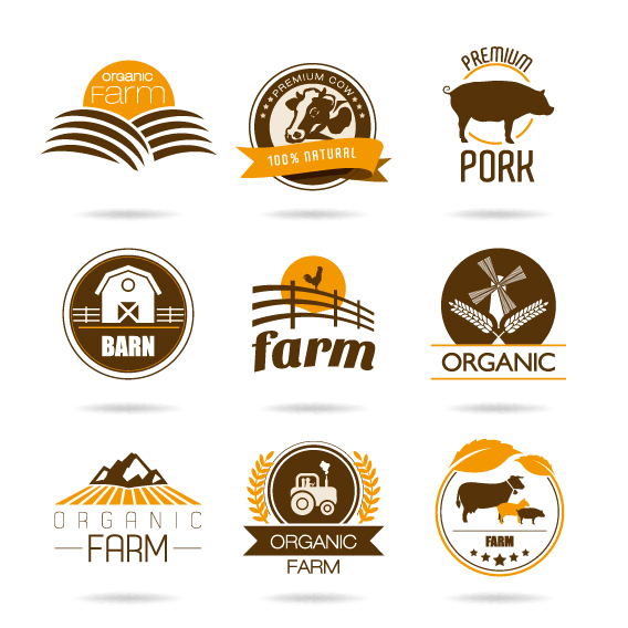 brown style farm labels and logos vector style logos logo labels label farm brown   
