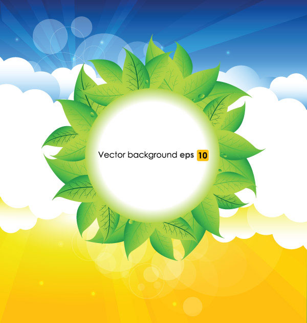 Summer sun and green leaves vector background set 03 sun summer leaves leave green   
