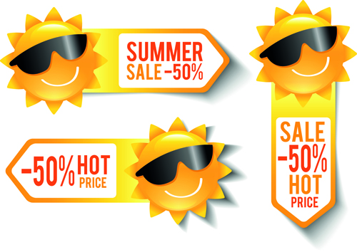 Summer sale discount stickers with sun vector summer stickers sale discount   