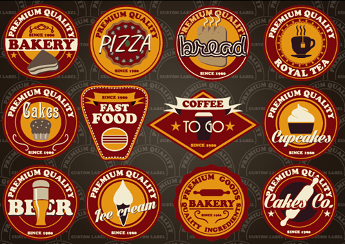 Fast food and drink different colored labels vector 04 labels label fast food drink different colored   