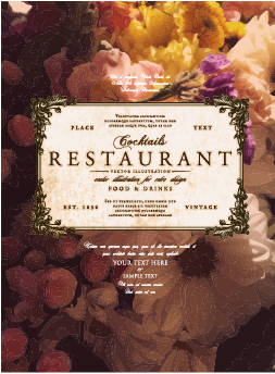 Flower restaurant menu cover vintage styles vector 05 Vintage Style restaurant flower cover   