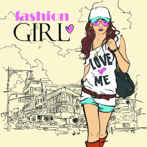 Set of Different Fashion Girl vector 03 girl fashion different   