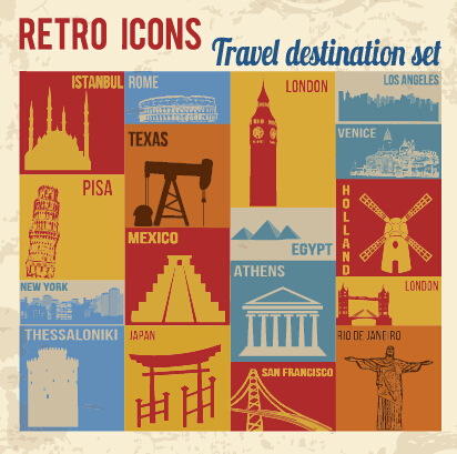 Travel retro icons set vector 03 travel Retro font icons icon   