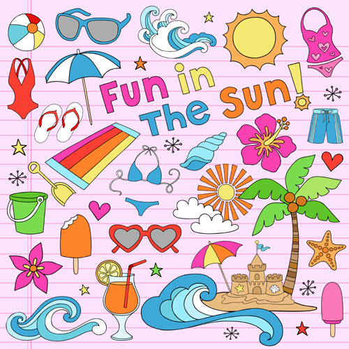 Hand drawn summer sun beach vector material 04 sun summer hand drawn beach   