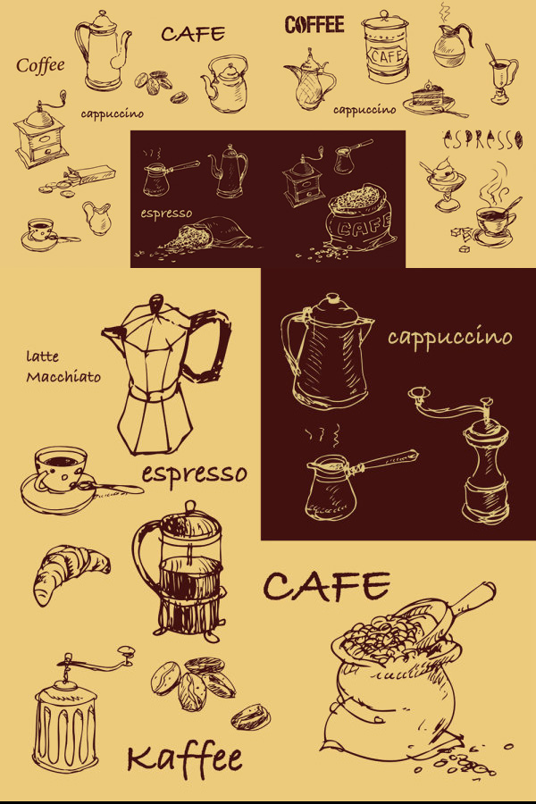 Hand 95797 sketch Line Drawing kaffee hand painted coffee machine coffee beans coffee   
