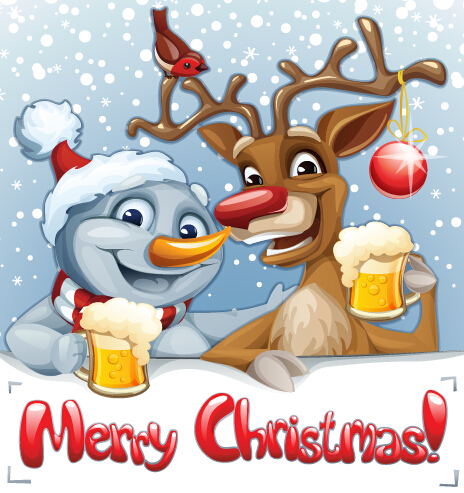 Funny santa and reindeer vector material 02 santa reindeer funny   