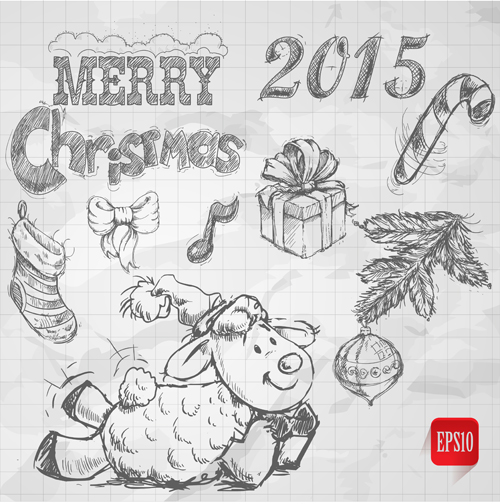 Hand drawn Christmas 2015 sheep year elements vector 01 sheep hand drawn element christmas 2015   