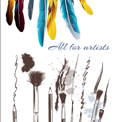 Feathers with writing brush vector material 02 writing feathers brush   
