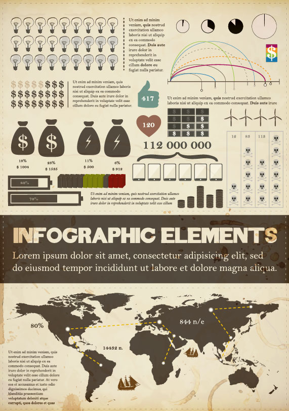 Set of infographics design elements vector 01 infographics elements element   