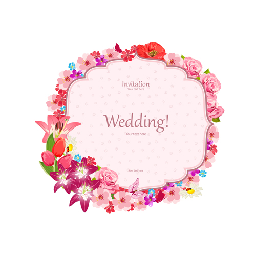 Pink flower frame wedding invitation cards vector 02 wedding pink invitation cards invitation flower   