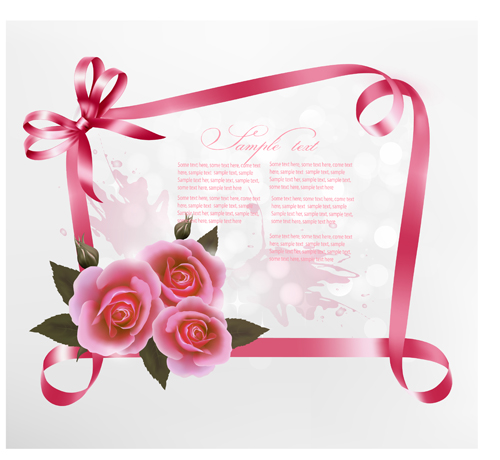 beautiful ribbon flower cards vector 03 ribbon flower cards card beautiful   
