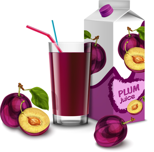 Juice with package and fruit vector set 04 package juice fruit   