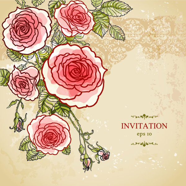 Hand painted rose vector background 02 rose hand painted   