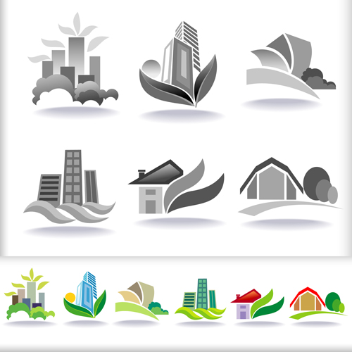 Leaf with home abstract icons vector 01 leaf icons icon home abstract   