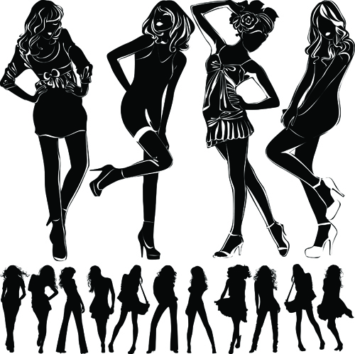 Beautiful girls silhouette design vector material 05 vector material silhouette material girls girl beautiful   