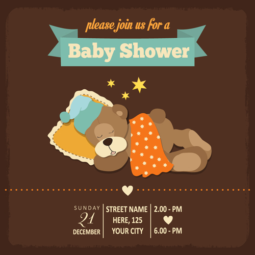 Vintage baby shower Invitation cards vector 05 vintage shower invitation cards baby   