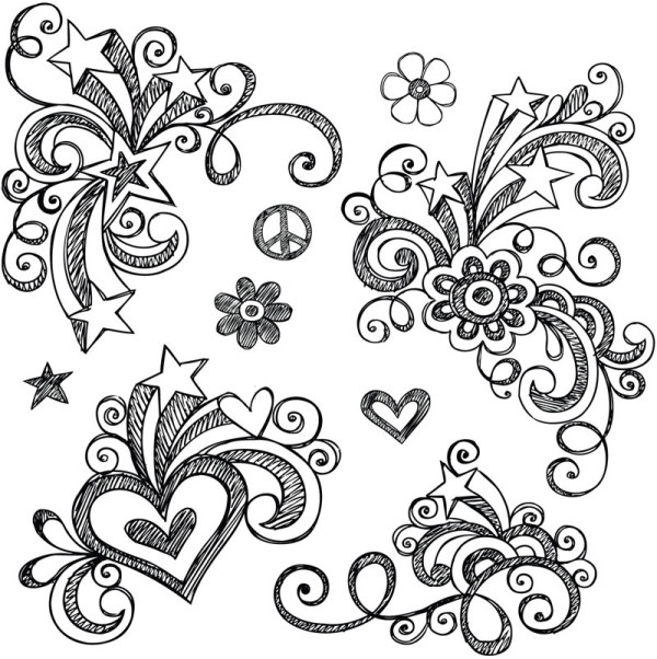 Hand drawn floral decor design vector set 01 hand-draw hand drawn floral decor   