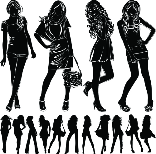 Beautiful girls silhouette design vector material 02 vector material silhouette material girls girl beautiful   