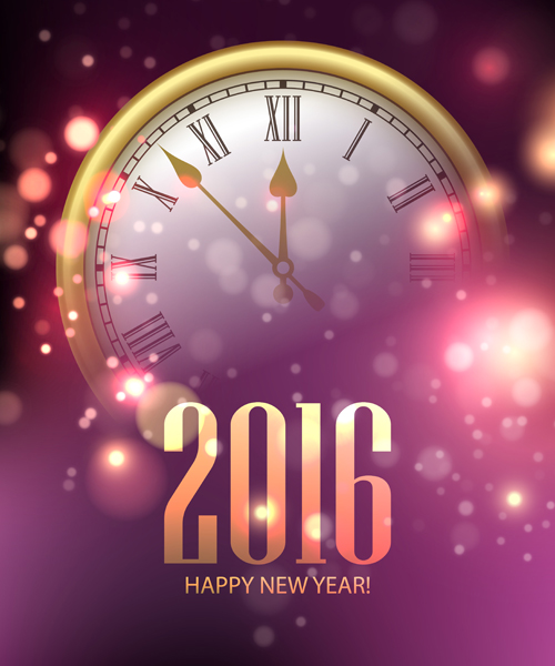 2016 Happy New Year with clock background vector 01 year new happy clock background 2016   