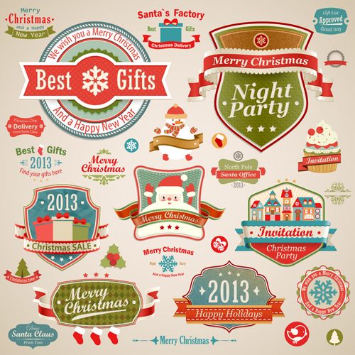 Different Christmas decorative ornaments and labels vector 03 ornaments ornament labels label different decorative christmas   