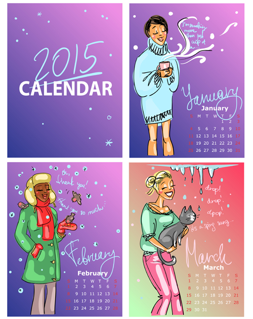 2015 calendar with girls vector material 01 material girls calendar 2015   