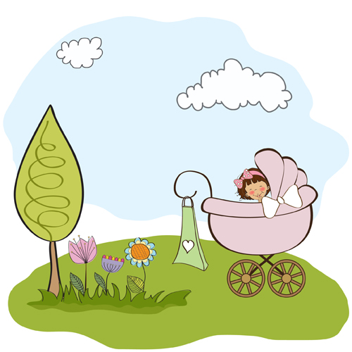 Spring cute Baby cards vector 01 spring cards card baby   