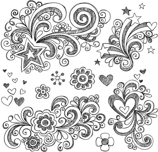 Hand drawn floral decor design vector set 02 hand-draw hand drawn floral decor   