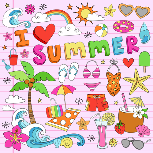 Hand drawn summer sun beach vector material 01 summer hand drawn beach   