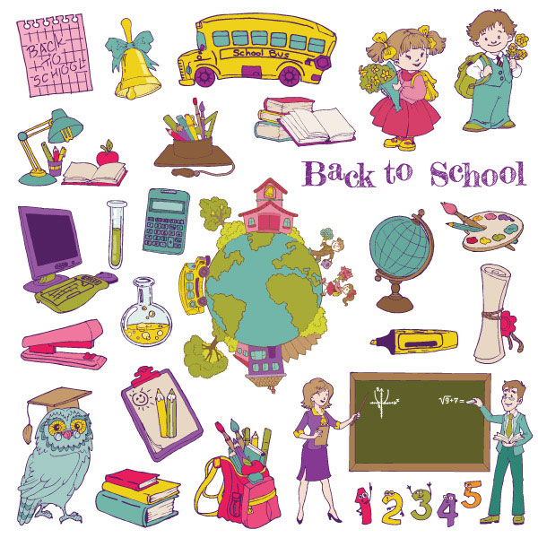 Cartoon School theme Illustration vector 01 theme school illustration cartoon   