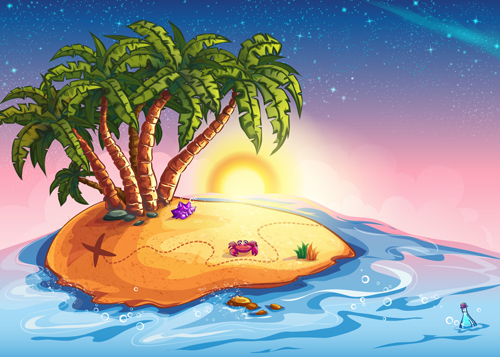 Cartoon island with palm tree vector material Palm material island cartoon   