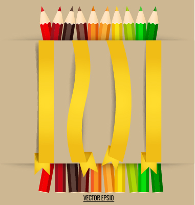 Colored pencil with paper ribbon vector ribbon pencil paper colored   