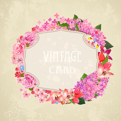 Vintage card flower frame vector 02 vintage flower card   