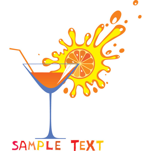The cups and fruit juice vector straw orange juice orange goblet fruit juice fruit cartoon   