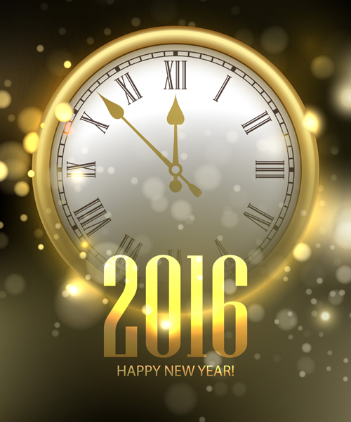 2016 Happy New Year with clock background vector 02 year new happy clock background 2016   