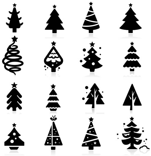 Silhouettes Christmas Trees set vector   