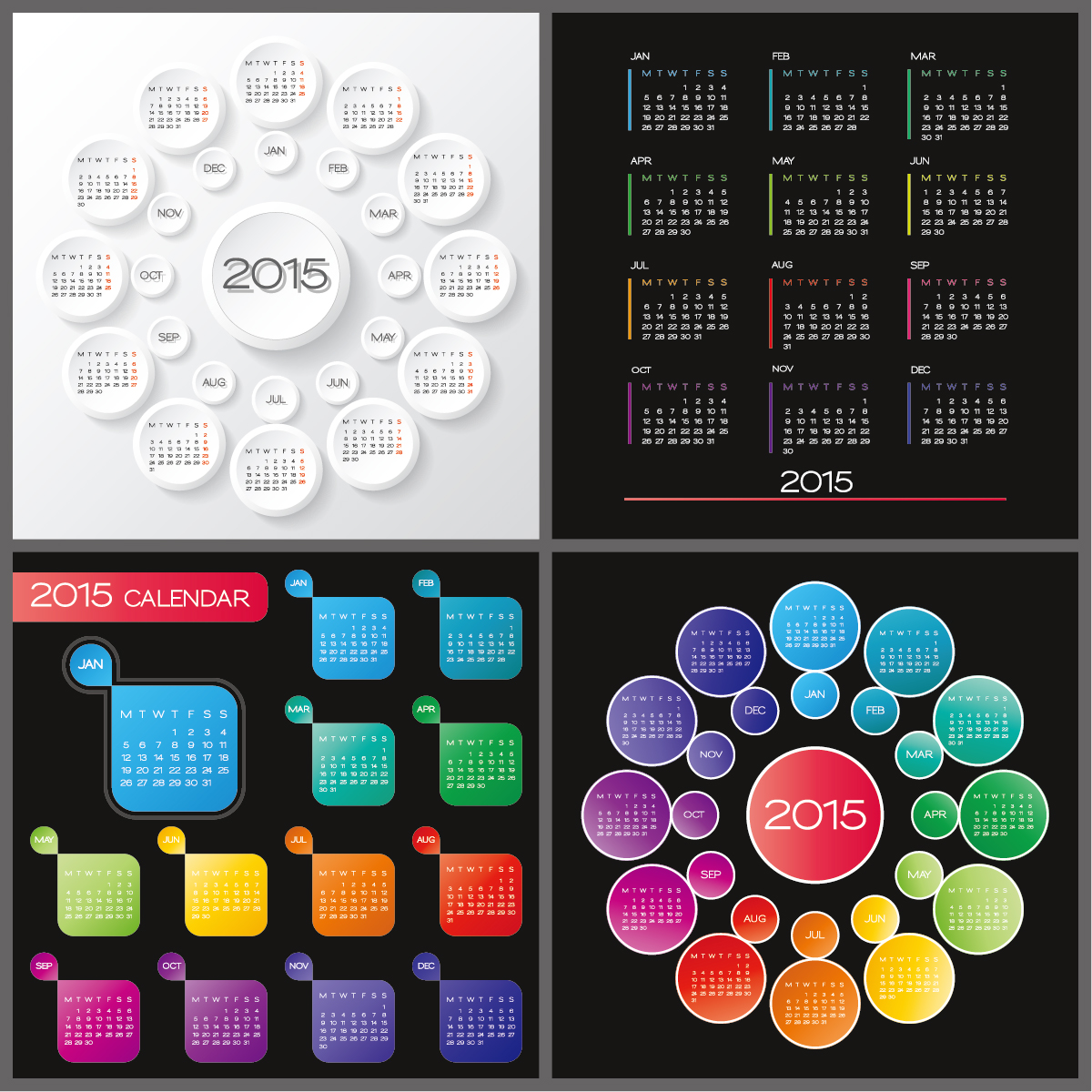 Round with gird 2015 calendars vector design round calendars calendar 2015   