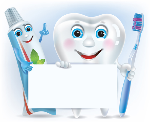 Cartoon cute tooth with toothpaste and toothbrush vector 01 toothpaste toothbrush Tooth funny cartoon   