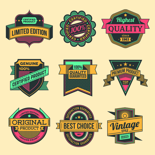 Vintage colored label high quality vector material 04 vintage material high quality colored   