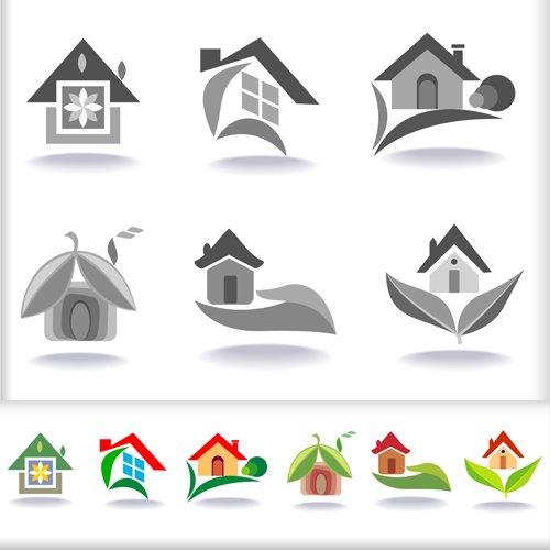 Leaf with home abstract icons vector 02 icons icon home abstract   