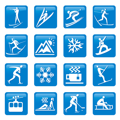 Blue winter sport icons vector material winter Sport icons blue   